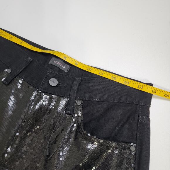 Express Womens High Waisted Sequin Front Ripped Raw Hem Straight Ankle Jeans 4R - Picture 10 of 13